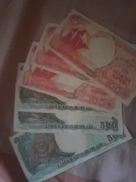 Jual 6 lembar uang kuno 100 dan 500 rupiah uang kertas tahun 1992