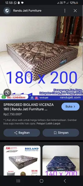 Di jual kasur bigland ukuran 180×200, kulkas , kompor dll