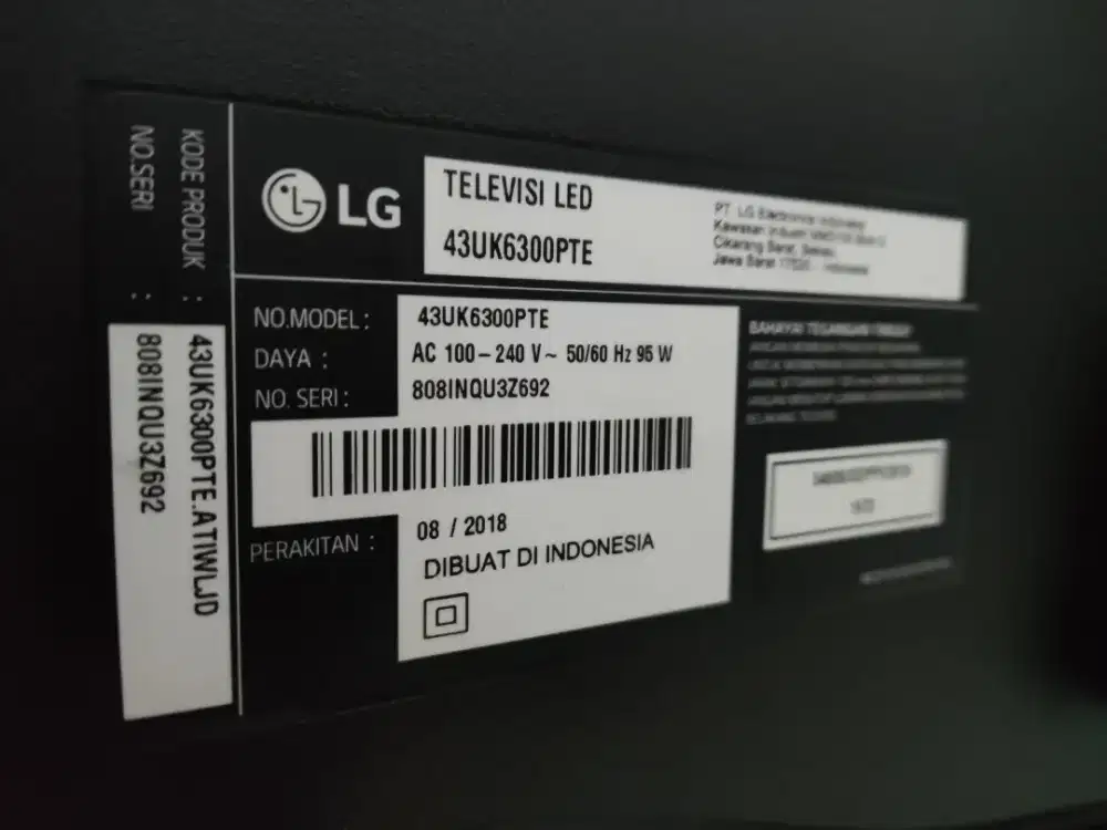 Smart TV LG 43 LED layar rusak mati