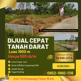 Dijual Cepat Tanah Luas 1800 m Harga 500 ribu/m Di Karawang