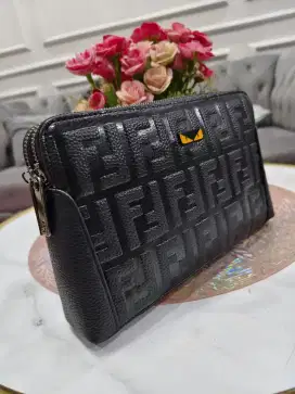 Handbag Clucth kulit Asli import motif mata kuning