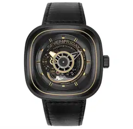 Jam Pria SEVENFRIDAY P2B/02 Revolution P Series Black Leather