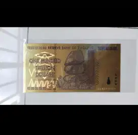 Uang Souvenir gold foil 100 trilyun dollar Zimbabwe