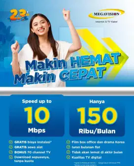 Murah Pasang wifi internet megavision sepuasnya tanpa batas kuota flat
