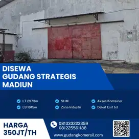 Disewakan Gudang Siap Huni, Zona Industri Luas 2973m2 Lokasi Madiun