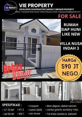 Rumah Cantik Di jual  Like New Minimalis Style. Villa Nusa Indah 3.