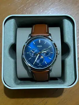 Fossil FS5903 Neutra Moonphase Men Blue Dial Brown Leather Strap