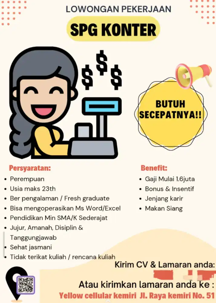 DIBUTUHKAN SECEPATNYA SPG KONTER PULSA