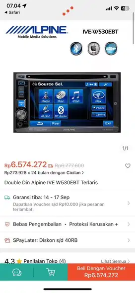 Double Din Alpine IVE W530EBT Bluetooth