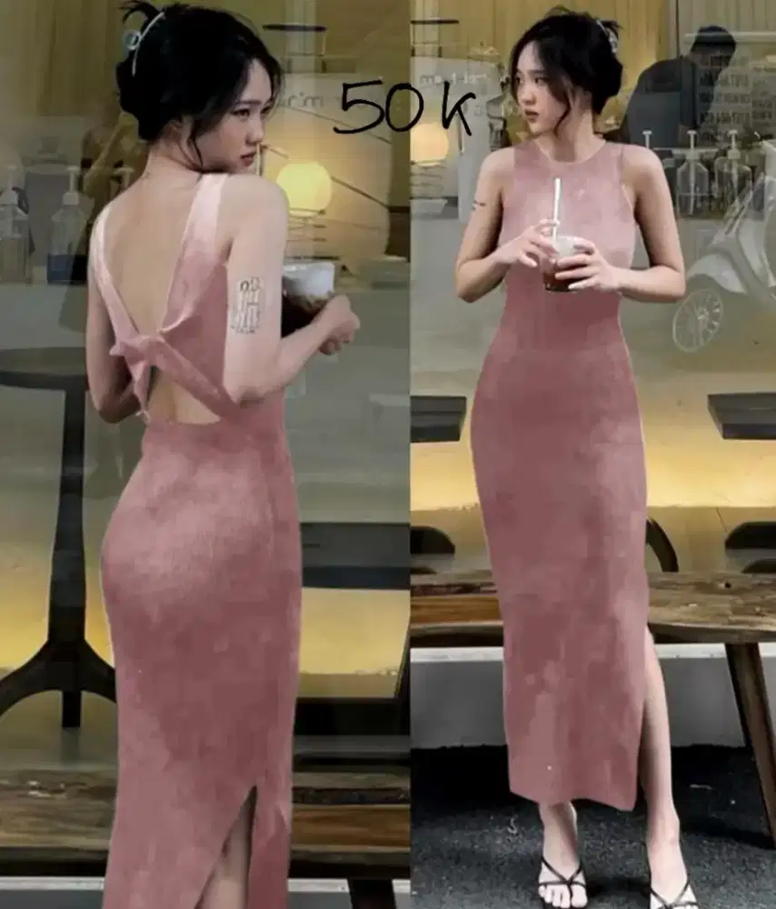 Long Dress Rajut dan Satin