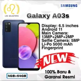Samsung a03s ram 4gb 64gb batere 5000 baru segel garansi resmi 1 tahun