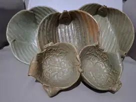 Handicraft Mangkok Piring Saji Keramik Cantik Motif Daun Pisang