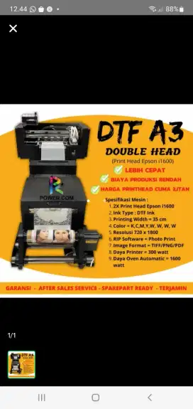 Mesin DTF A3 Innojet Double Head Bekas Seperti Baru