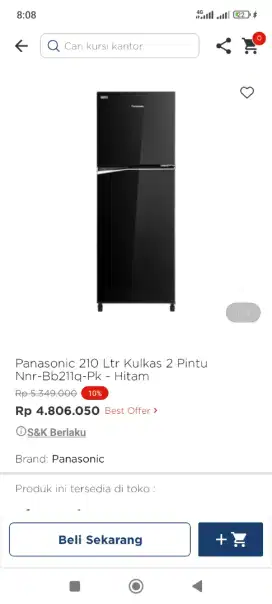 Promo kulkas 2pintu Panasonic 210ltr
