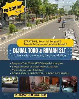 DIJUAL TOKO & RUMAH 2lt BONUS ISI TOKO, BENGKEL &  ISI RUMAH