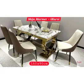 Meja makan Marmer 6kursi Meja Marmer 6person Meja cafe Meja Restoran
