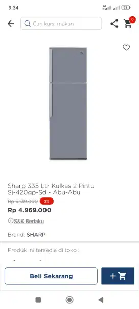 Promo kulkas sharp 335ltr sj 420 GP