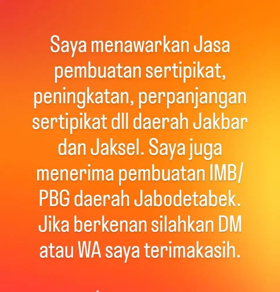Terima jasa pengurusan sertipikat tanah dan IMB