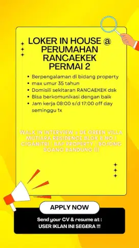 Loker IN HOUSE @ PERUMAHAN RANCAEKEK PERMAI 2