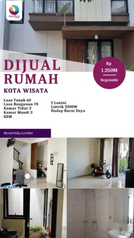 Dijual cepat rumah 2 lantai cluster favorit diperumahan kota wisata