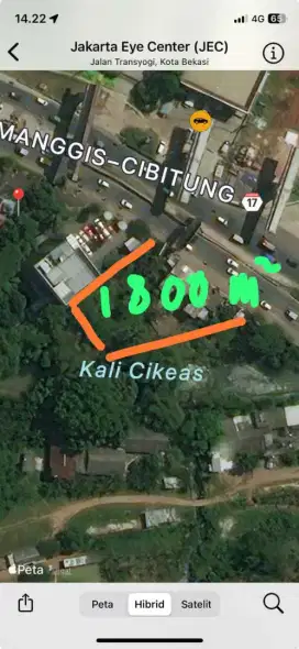 Jual cepat tanah 1800 meter samping jec Cibubur