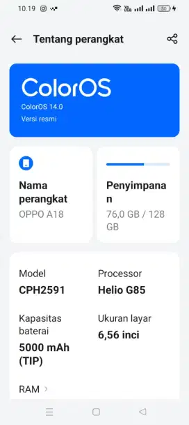 Jual Oppo A18 baru 4 bulan MULUS