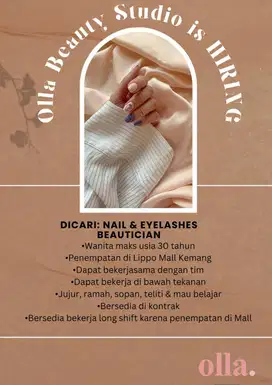 Dicari Nail dan Eyelash Beautician - Lippo Mall Kemang