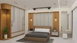 Backdrop tempat tidur, Wardrobe, tempahan hpl