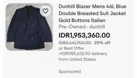 Dunhill Italy Gold Button Branded Suit