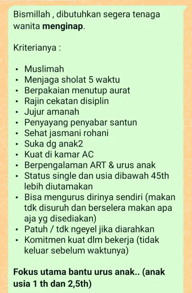 Mencari ART Baby langsung majikan