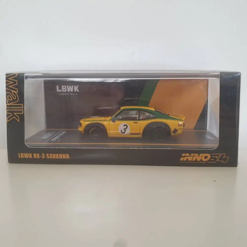 Inno64 LBWK RX-3 Savanna 1/64 (Mazda RX3 RX 3, Liberty Walk LB Yellow)