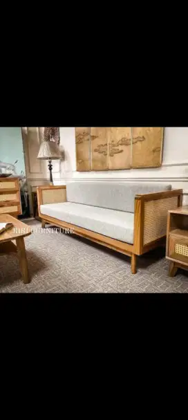 Kursi sofa rotan jati minimalis style jepang