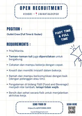 FULL TIME & PART TIME (FULL 1 BULAN)