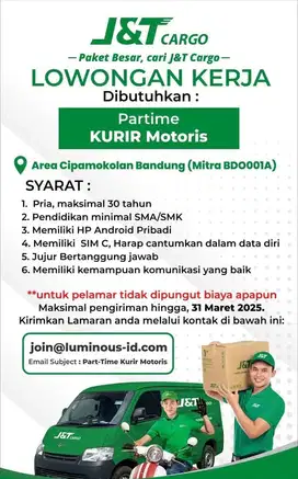 Lowongan Kurir Motoris J&T Cargi BDO001A