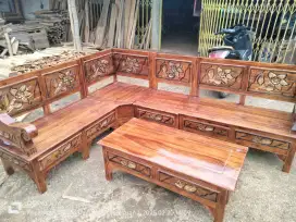 3 Set Kursi Tamu Jati Pojok Ukiran,Minimalis Dan Sofa Tamu