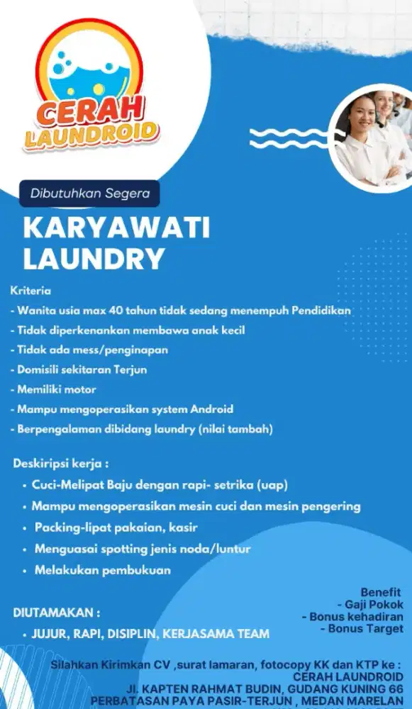 Dibutuhkan Staff Admin dan Staff Laundry