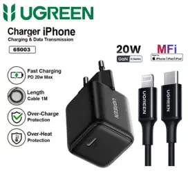 UGREEN CHARGER 20W IPHONE ADAPTOR GAN KABEL TYPE C TO LIGHTNING FAST