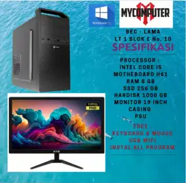PC Rakitan Intel i5 Ram 8GB SSD 256GB HDD 1000GB