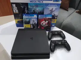 PS4 Slim 1TB Fullset Segel Stik 2 biji Bonus BD Gow + Horizons