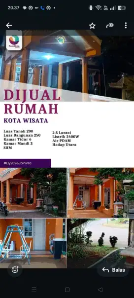 Dijual Cepat Rumah 2 lantai diperumahan kota wisata Cibubur