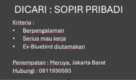 DICARI: SOPIR / SUPIR / DRIVER Pribadi Berpengalaman