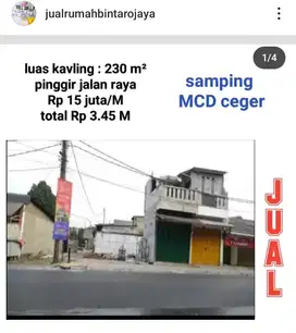 jual kavling tanah pinggir jalan samping McD Ceger bintaro