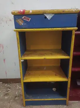 Rak kayu kuning biru kayu solid
