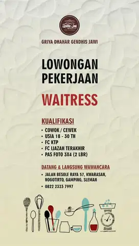 Dicari Waiters Co n Ce