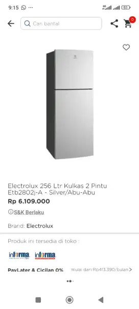 Promo Kulkas Electrolux 2Pintu Etb-280