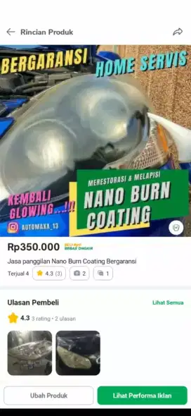 Detailing headlamp nano burn coating