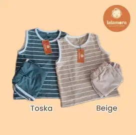 One Set Singlet Stripe Baju Setelan Anak Kutung Unisex 1 - 5 Tahun