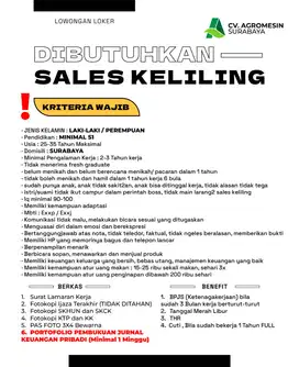 Dibuka Loker / Dicari / Dibutuhkan SALES KELILING