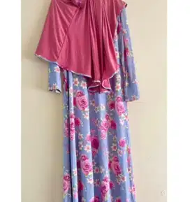 Gamis abaya set jilbab Dress Muslim cerah motif bunga