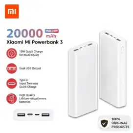 Xiaomi Power Bank Fast Charging QC Type C Dual USB Port 20000mAh 18W